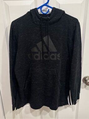 Adidas Classic Logo Black Heathered Pullover Sweatshirt Hoodie Mens U.S. Large